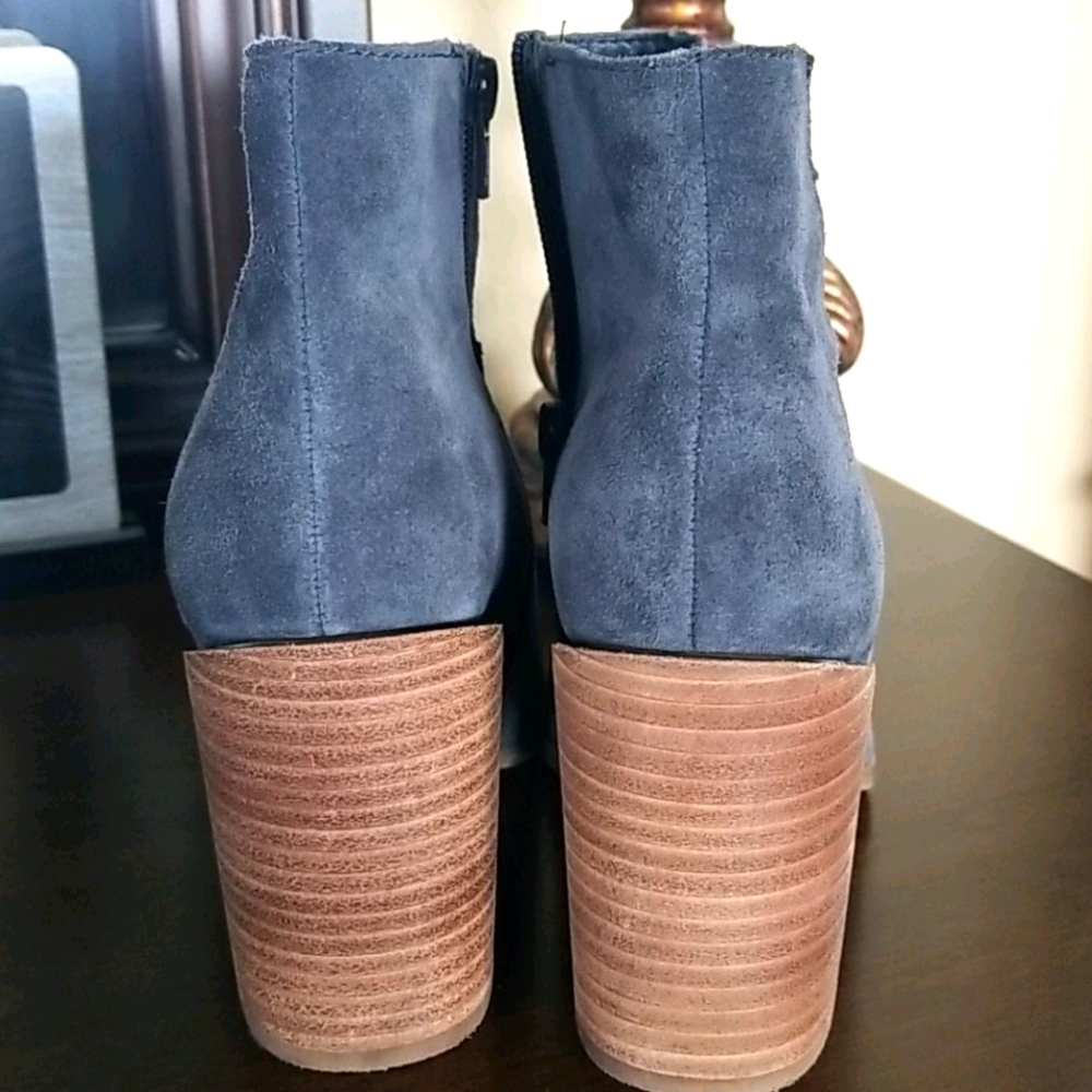 Nine West Kirby Gray Blue Suede Booties With Block Heel And Pointed Toe Size 7.5 - Picture 4 of 5
